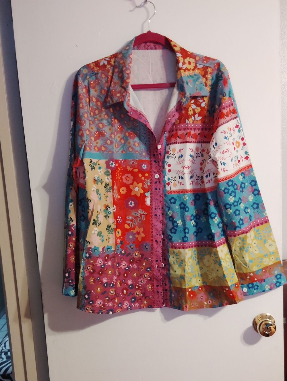 Multicolor Patchwork Floral Button-Up Shirt - Women